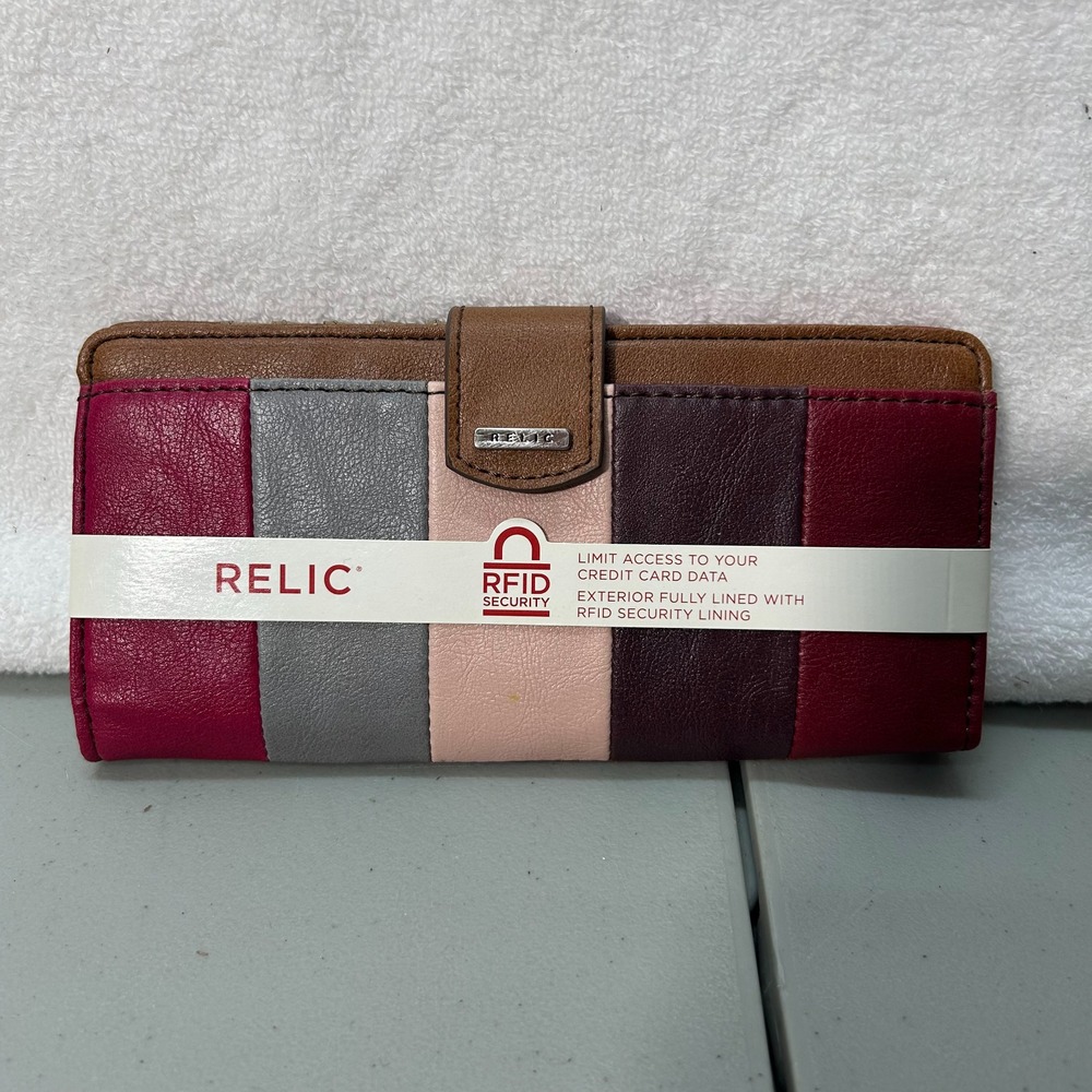 Relic Womens RFID Brown Leather Colorblock Bifold Wallet New